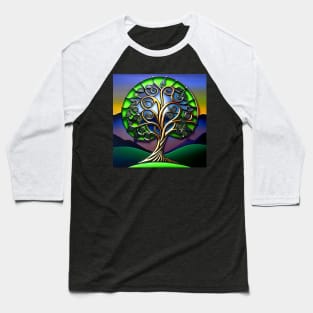 Celtic Stained Glass Tree of Life at Sunset Baseball T-Shirt